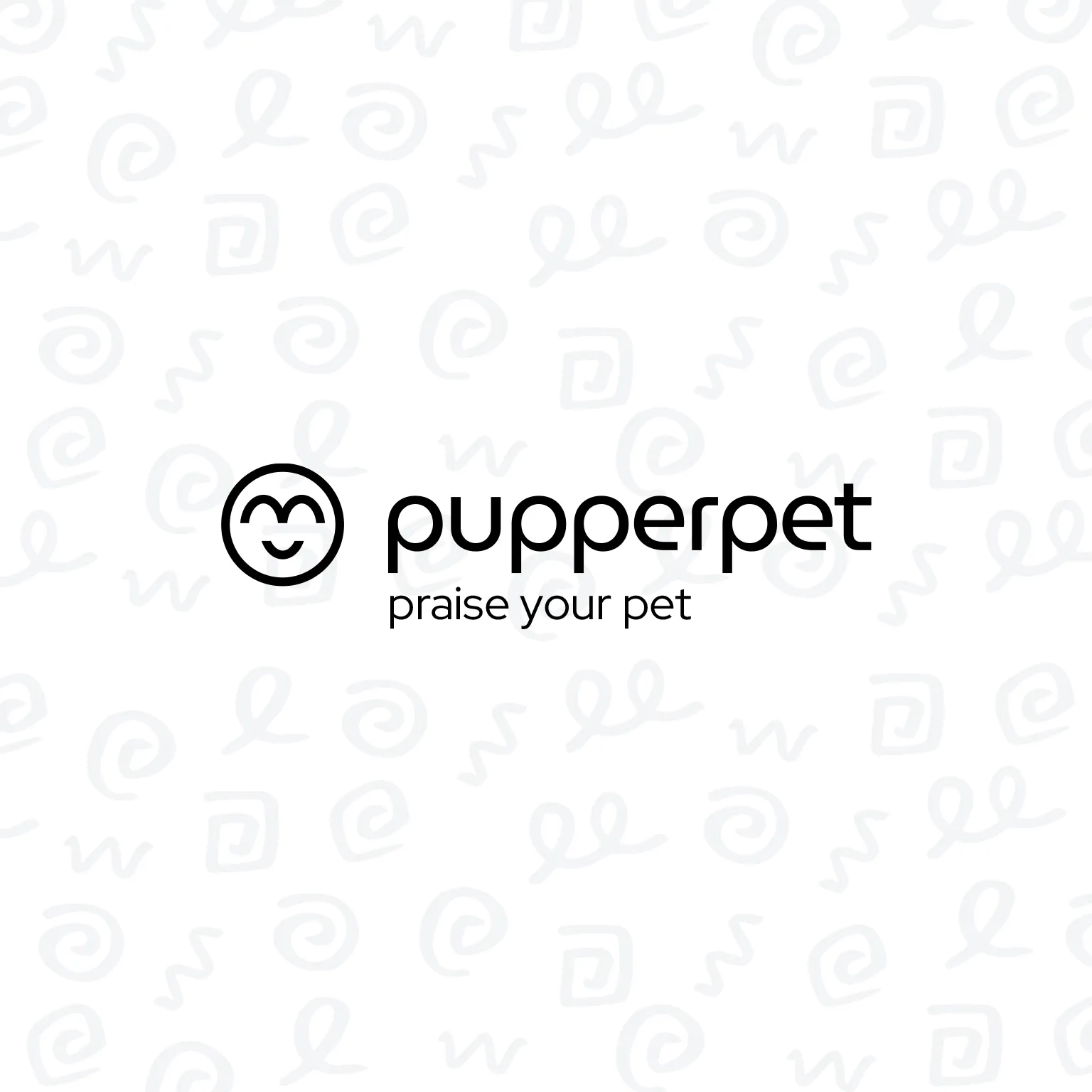 Logo Pupperpet: un chip zâmbitor de animal de companie lângă numele brandului și sloganul "praise your pet"